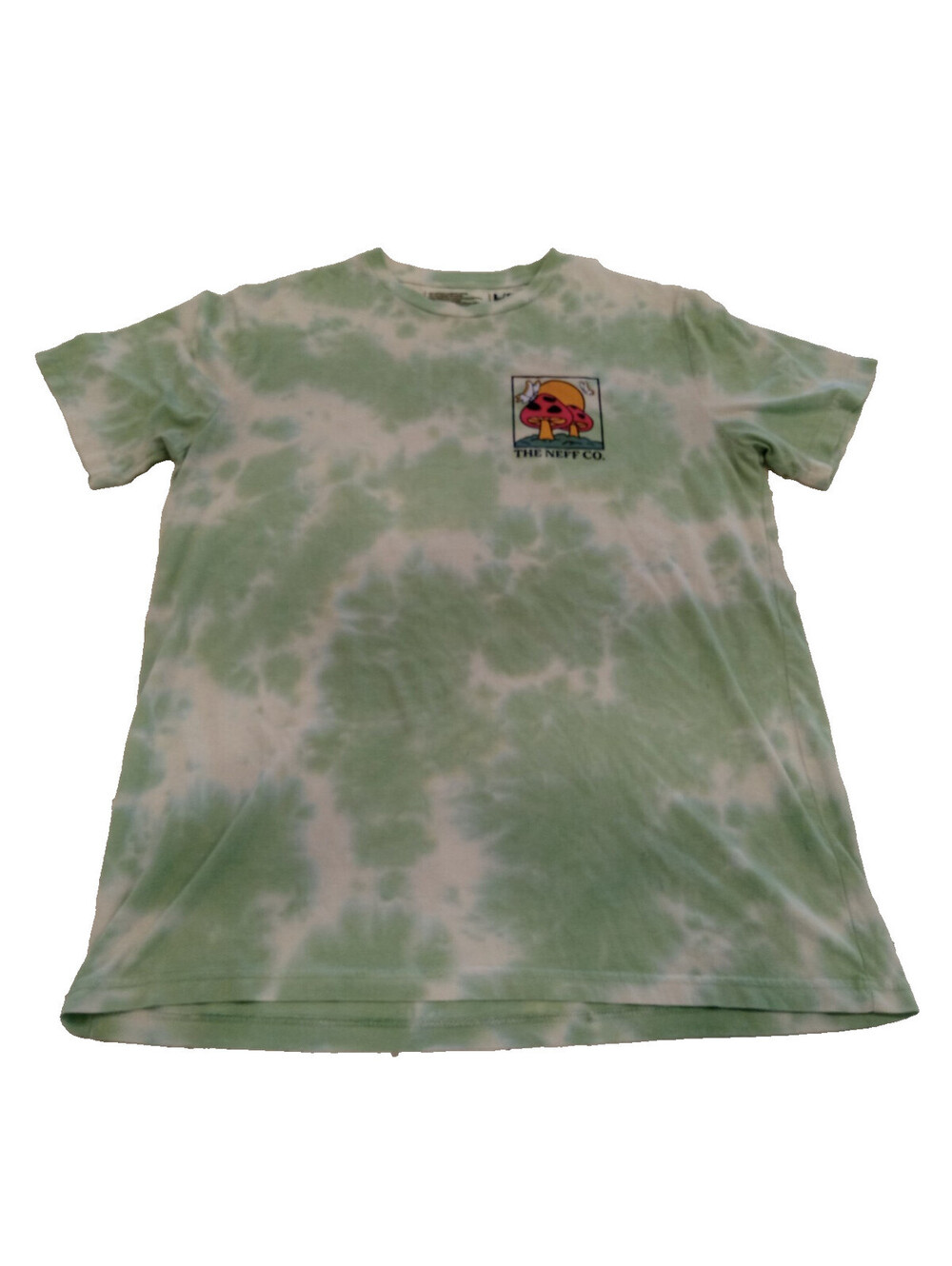 Neff Graphic Tee Mens Large L Green White Tie Dye Mushroom Logo T Shirt Skate